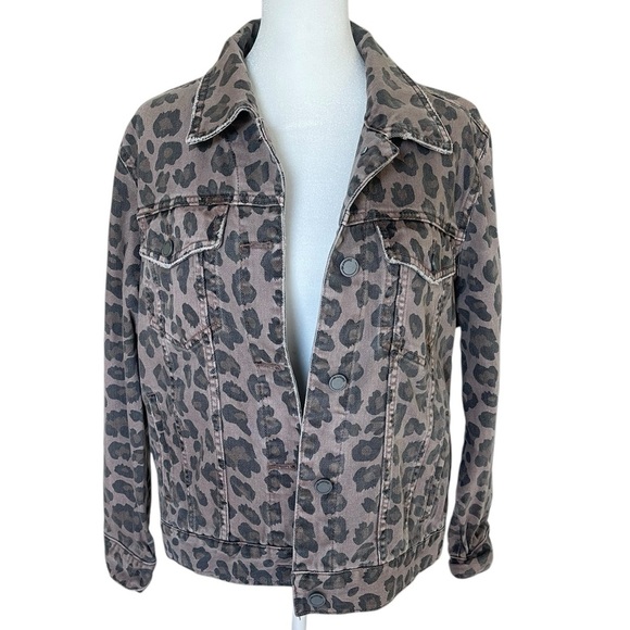 Blank NYC Brown Cheetah Print Denim Trucker Jacket - Size Medium - Picture 2 of 7